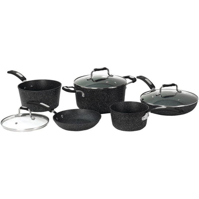 The Rock Bakelite 8-Piece Aluminum Nonstick Cookware Set in Black Speckle - Super Arbor