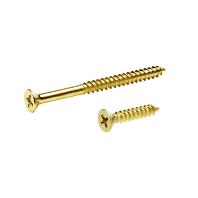 #9 x 1 in. and #9 x 2-1/4 in. Phillips Flat-Head Satin Brass Wood Screws (21-Pack)