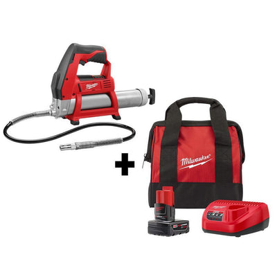 M12 12-Volt Lithium-Ion Cordless Grease Gun Kit with One 4.0 Ah Battery, Charger and Bag - Super Arbor