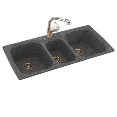 Drop-In/Undermount Solid Surface 44 in. 1-Hole 40/20/40 Triple Bowl Kitchen Sink in Night Sky - Super Arbor