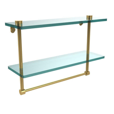16 in. L  x 12 in. H  x 5 in. W 2-Tier Clear Glass Vanity Bathroom Shelf with Towel Bar in Polished Brass - Super Arbor
