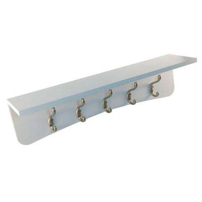 24 in. Nystrom Hook Rack White Shelf with 5 Pewter Double Hooks - Super Arbor