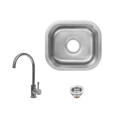 All-In-One Undermount 18-Gauge Stainless Steel 15 in. 0-Hole Single Bowl Bar Sink with Gooseneck Kitchen Faucet - Super Arbor