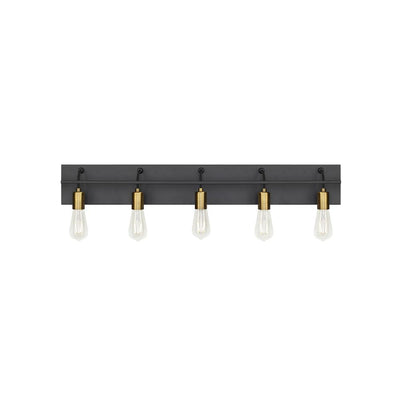Tae 36 in. W 5-Light Black Industrial Metal Bathroom Vanity Light with Aged Brass Socket Cups and Black Cords - Super Arbor