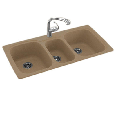 Drop-In/Undermount Solid Surface 44 in. 1-Hole 40/20/40 Triple Bowl Kitchen Sink in Barley - Super Arbor