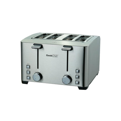 1500 W 4-Slice Silver Wide Slot Toaster with 6 Bread Shade Settings and Removable Crumb Tray - Super Arbor