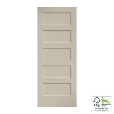 30 in. x 80 in. x 1-3/8 in. Shaker White Primed 5-Panel Solid Core Wood Interior Slab Door - Super Arbor