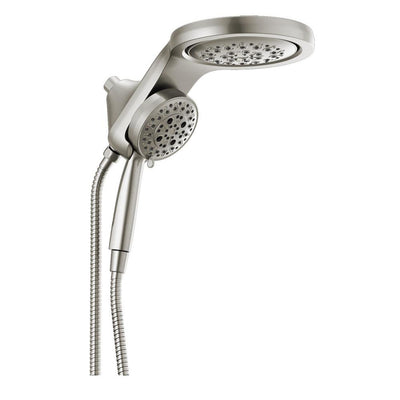HydroRain Two-in-One 5-Spray 6 in. Dual Wall Mount Fixed and Handheld H2Okinetic Shower Head in Stainless - Super Arbor