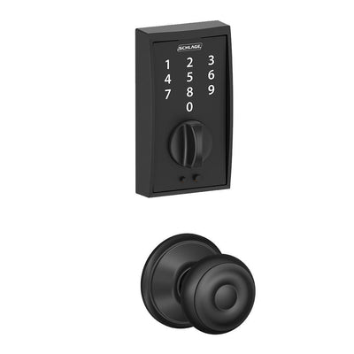 Century Touch Electronic Door Lock Deadbolt and Georgian Knob in Matte Black - Super Arbor