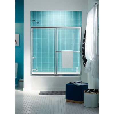 Prevail 59-3/8 in. x 56-3/8 in. Framed Sliding Tub/Shower Door in Silver with Handle - Super Arbor