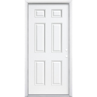 36 in. x 80 in. Premium 6-Panel Left Hand Inswing Primed Steel Prehung Front Exterior Door with Brickmold - Super Arbor