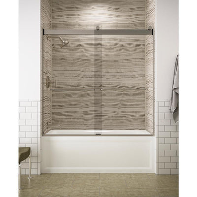 Levity 59 in. x 62 in. Semi-Frameless Sliding Tub Door in Nickel with Handle and Clear Glass - Super Arbor