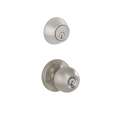 Satin Stainless Steel Single Cylinder Deadbolt and Morrow Entry Door Knob Combo Pack - Super Arbor