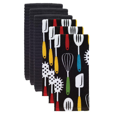 T-fal Utensiles Multicolor Cotton Fiber Reactive Print and Solid Kitchen Dish Towel (Set of 6) - Super Arbor