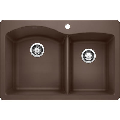 DIAMOND Dual Mount Granite Composite 33 in. 1-Hole 60/40 Double Bowl Kitchen Sink in Cafe Brown - Super Arbor