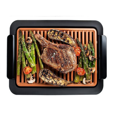 224 sq. in. Black Copper Non-Stick Ti-Ceramic Electric Smoke-less Indoor Grill - Super Arbor