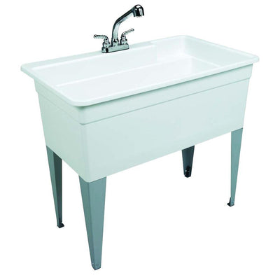 Utilatub Combo 40 in. x 24 in. 33 in. Polypropylene Floor Mount Utility Tub with Pull-Out Faucet in White - Super Arbor