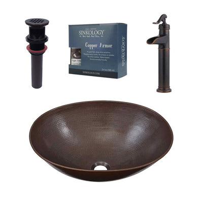 SINKOLOGY Maxwell All-In-One 18 in. Copper Bathroom Vessel Sink with Pfister Ashfield Rustic Bronze Faucet and Drain - Super Arbor