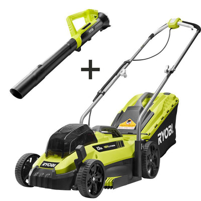 RYOBI 13 in. ONE+ 18-Volt Lithium-Ion Cordless Battery Walk Behind Push Lawn Mower & Leaf Blower- 4.0 Ah Battery/Charger - Super Arbor