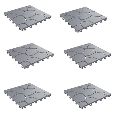 Pure Garden Outdoor Interlocking Stone Look Patio and Deck Tiles in Gray (Set of 12) 2.88 ft. x 3.83 L Polypropylene