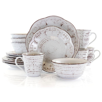 Rustic Birch 16-Piece Casual White Stoneware Dinnerware Set (Service for 4) - Super Arbor