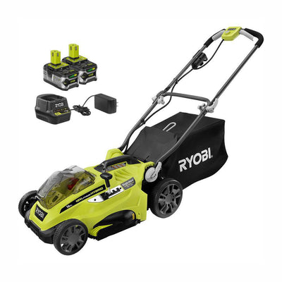 RYOBI 16 in. One+ 18-Volt Lithium-Ion Hybrid Walk Behind Push Lawn Mower - Two 4.0 Ah Batteries/Charger Included - Super Arbor