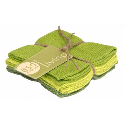 Knitted Set of 6 Kitchen Dishcloths, Leaf Green - Super Arbor