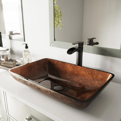 VIGO Glass Vessel Bathroom Sink in Russet and Niko Faucet Set in Antique Rubbed Bronze - Super Arbor