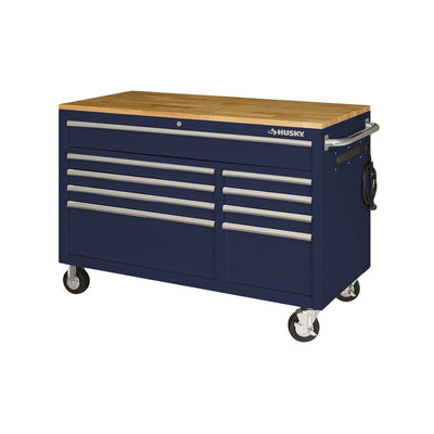 52 in. 9-Drawer Mobile Workbench in Gloss Blue - Super Arbor