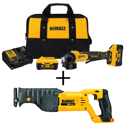 20-Volt MAX Cordless 4-1/2 in. Brushless Paddle Switch Small Angle Grinder Kit w/ Bonus Reciprocating Saw (Tool-Only) - Super Arbor