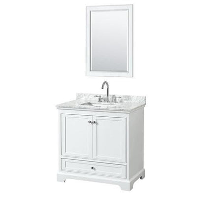 Wyndham Collection Deborah 36-in White Single Sink Bathroom Vanity with White Carrara Natural Marble Top (Mirror Included)