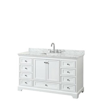 Wyndham Collection Deborah 60-in White Single Sink Bathroom Vanity with White Carrara Natural Marble Top