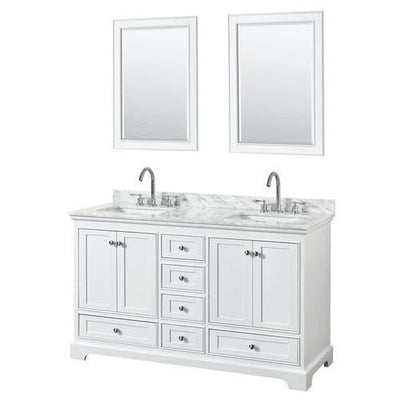 Wyndham Collection Deborah 60-in White Double Sink Bathroom Vanity with White Carrara Natural Marble Top (Mirror Included)