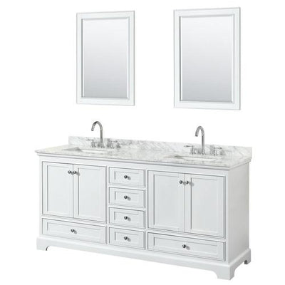 Wyndham Collection Deborah 72-in White Double Sink Bathroom Vanity with White Carrara Natural Marble Top (Mirror Included