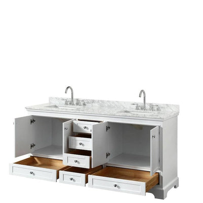 Wyndham Collection Deborah 72-in White Double Sink Bathroom Vanity with White Carrara Natural Marble Top