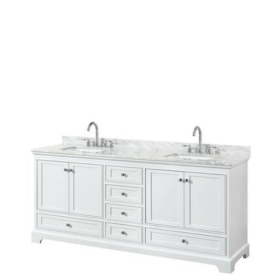 Wyndham Collection Deborah 79.75-in White Double Sink Bathroom Vanity with White Carrara Natural Marble Top