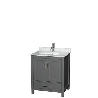 Wyndham Collection Sheffield 30-in Dark Gray Single Sink Bathroom Vanity with White Carrara Marble Natural Marble Top