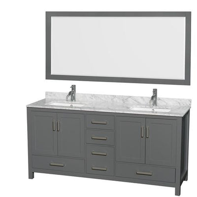 Wyndham Collection Sheffield 72-in Dark Gray Double Sink Bathroom Vanity with White Carrara Marble Natural Marble Top (Mirror Included