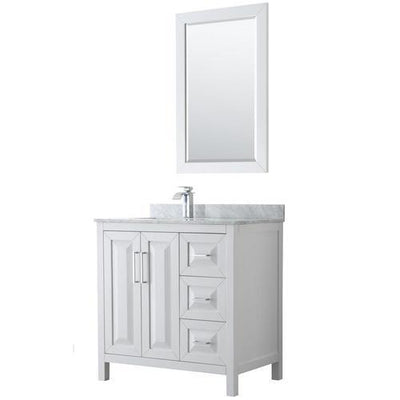 Wyndham Collection Daria 36-in White Single Sink Bathroom Vanity with White Carrara Marble Natural Marble Top (Mirror Included)