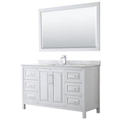 Wyndham Collection Daria 60-in White Single Sink Bathroom Vanity with White Carrara Marble Natural Marble Top (Mirror Included)