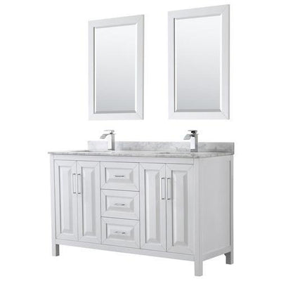 Wyndham Collection Daria 60-in White Double Sink Bathroom Vanity with White Carrara Marble Natural Marble Top (Mirror Included)