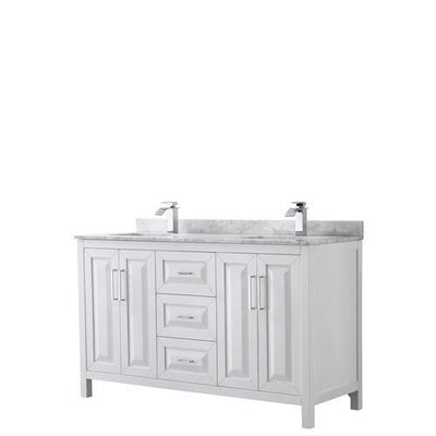 Wyndham Collection Daria 60-in White Double Sink Bathroom Vanity with White Carrara Marble Natural Marble Top