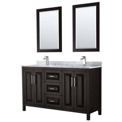Wyndham Collection Daria 60-in Dark Espresso Double Sink Bathroom Vanity with White Carrara Marble Natural Marble Top (Mirror Included)