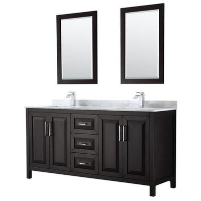 Wyndham Collection Daria 72-in Dark Espresso Double Sink Bathroom Vanity with White Carrara Marble Natural Marble Top (Mirror Included)