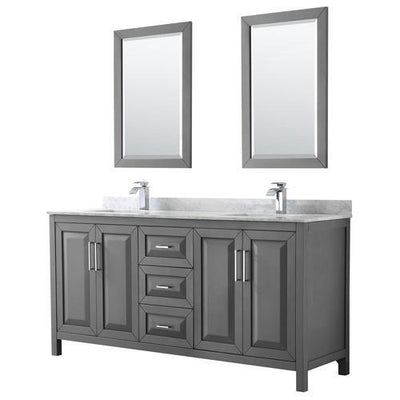 Wyndham Collection Daria 72-in Dark Gray Double Sink Bathroom Vanity with White Carrara Marble Natural Marble Top (Mirror Included)