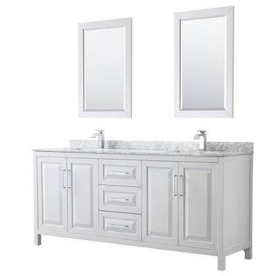 Wyndham Collection Daria 80-in White Double Sink Bathroom Vanity with White Carrara Marble Natural Marble Top (Mirror Included)