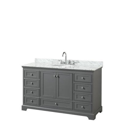 Wyndham Collection Deborah 60-in Dark Gray Single Sink Bathroom Vanity with White Carrara Marble Natural Marble Top