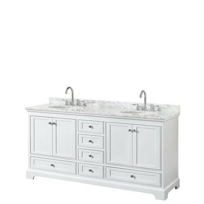 Wyndham Collection Deborah 72-in White Double Sink Bathroom Vanity with White Carrara Marble Natural Marble Top