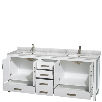 Wyndham Collection Sheffield 80-in White Double Sink Bathroom Vanity with White Carrera Natural Marble Top