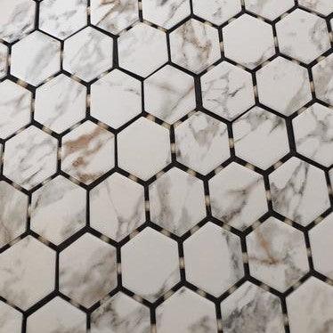 Calacatta Gem 10-in x 11-in Matte Ceramic Hexagon Marble Look Floor and Wall Tile (0.83-sq. ft/ Piece) - Super Arbor
